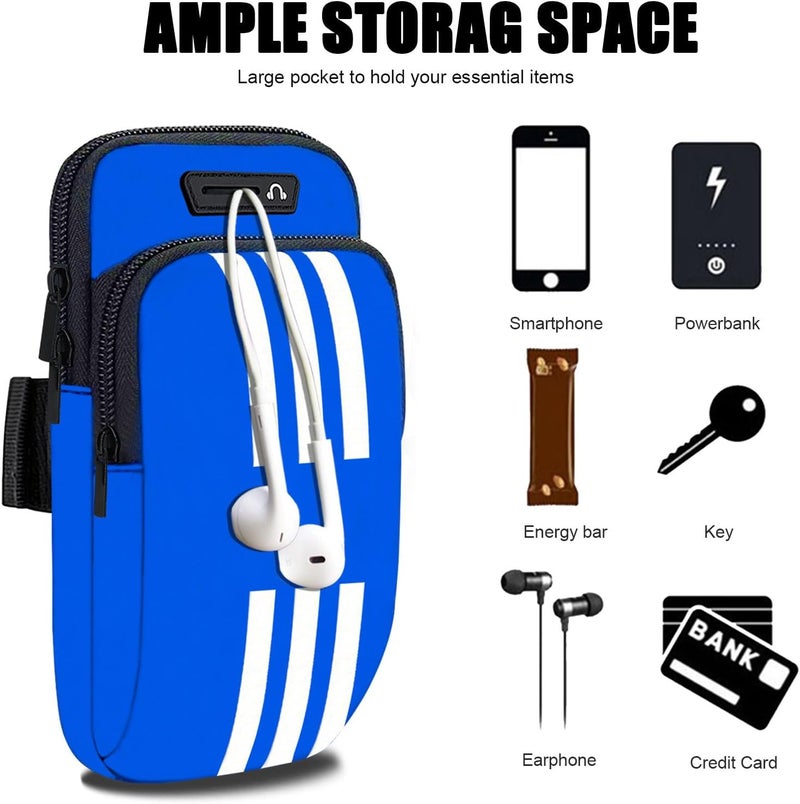 MOVOYEE Armband Cell Phone Holder for Running Arm Band iPhone 16 15 14 13 12 11 Pro Max 16e Xs Xr X Plus SE Mini Samsung Galaxy Ultra Note Airpods Pouch Women Men Kids,Runner Gym Walking Arm Bag Blue - Image 2